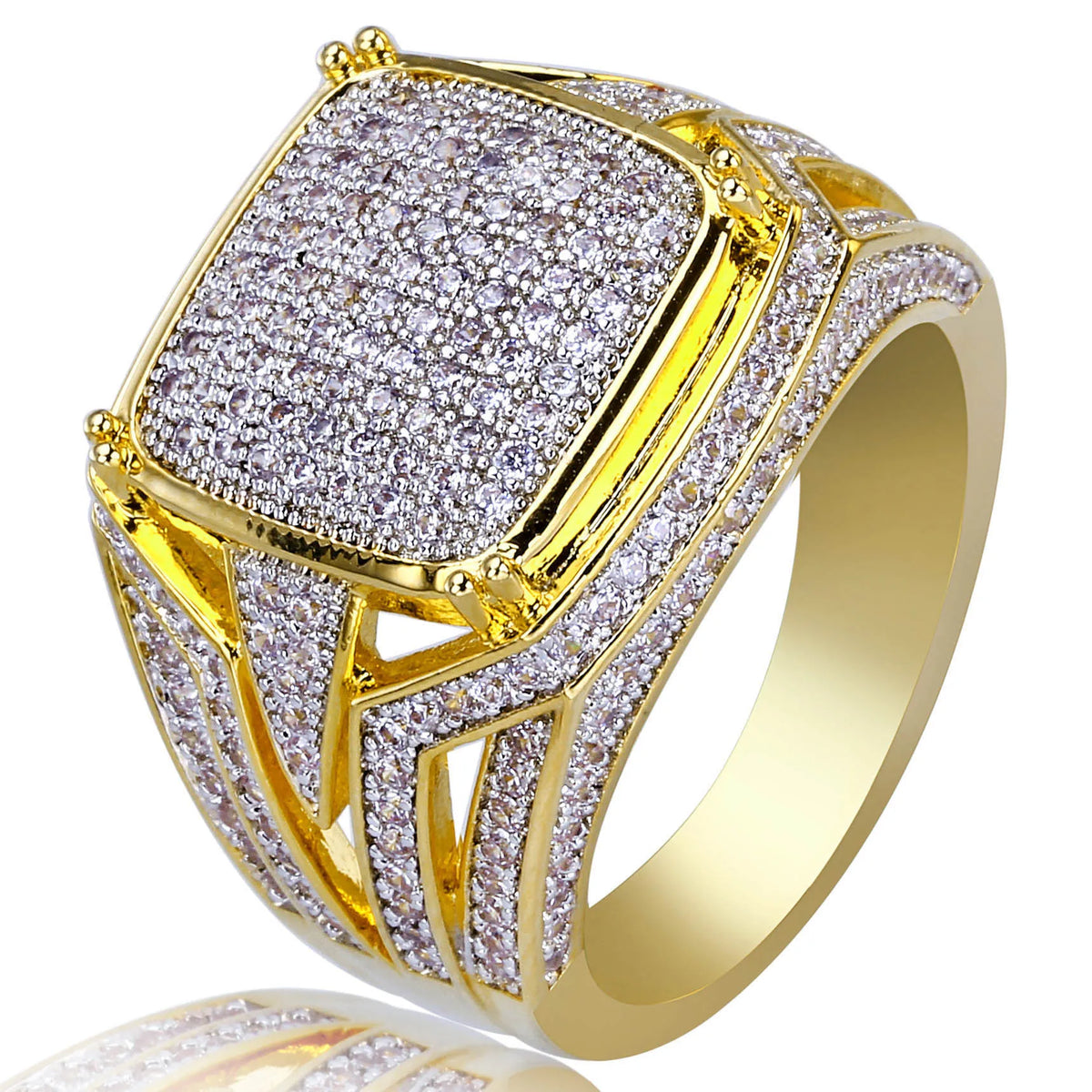 Jewelry Drop shipping world hip hop Gold Color Brass Copper Micro Pave CZ Casting Malleable Iced Out Bling Square Ring