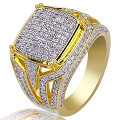 Jewelry Drop shipping world hip hop Gold Color Brass Copper Micro Pave CZ Casting Malleable Iced Out Bling Square Ring