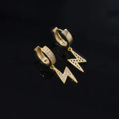 Ice Stone Fashion Hip Hop Lightning Bolt Dangle Cubic Zirconia Huggie Earrings