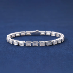Fashion 6MM 925 Silver Hip Hop Tennis Jewelry Exquisite VVS D Moissanite Baguette Tennis Bracelet Simple Engagement Tennis Chain
