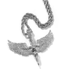 Hot Selling Iced Out Angel Wing Pendant Necklace Hip Hop Jewelry Bling Gold Angel Necklace with 5A Cubic Zircon