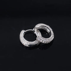 Ice Stone Round Zirconia Three Row Diamond Small Hoop Earrings