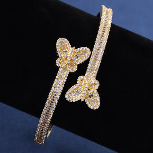 Pass Diamond Tester Iced Out Butterfly Bangle Bracelet 925 Sterling Silver Baguette VVS D Moissanite Bangle for Women Men