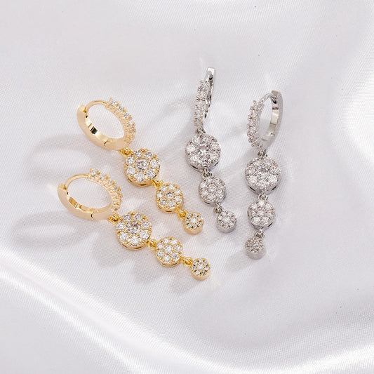 Ice Stone 14K Gold Plated Diamond Tassel Long Chain Earrings