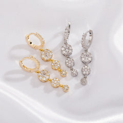 Ice Stone 14K Gold Plated Diamond Tassel Long Chain Earrings