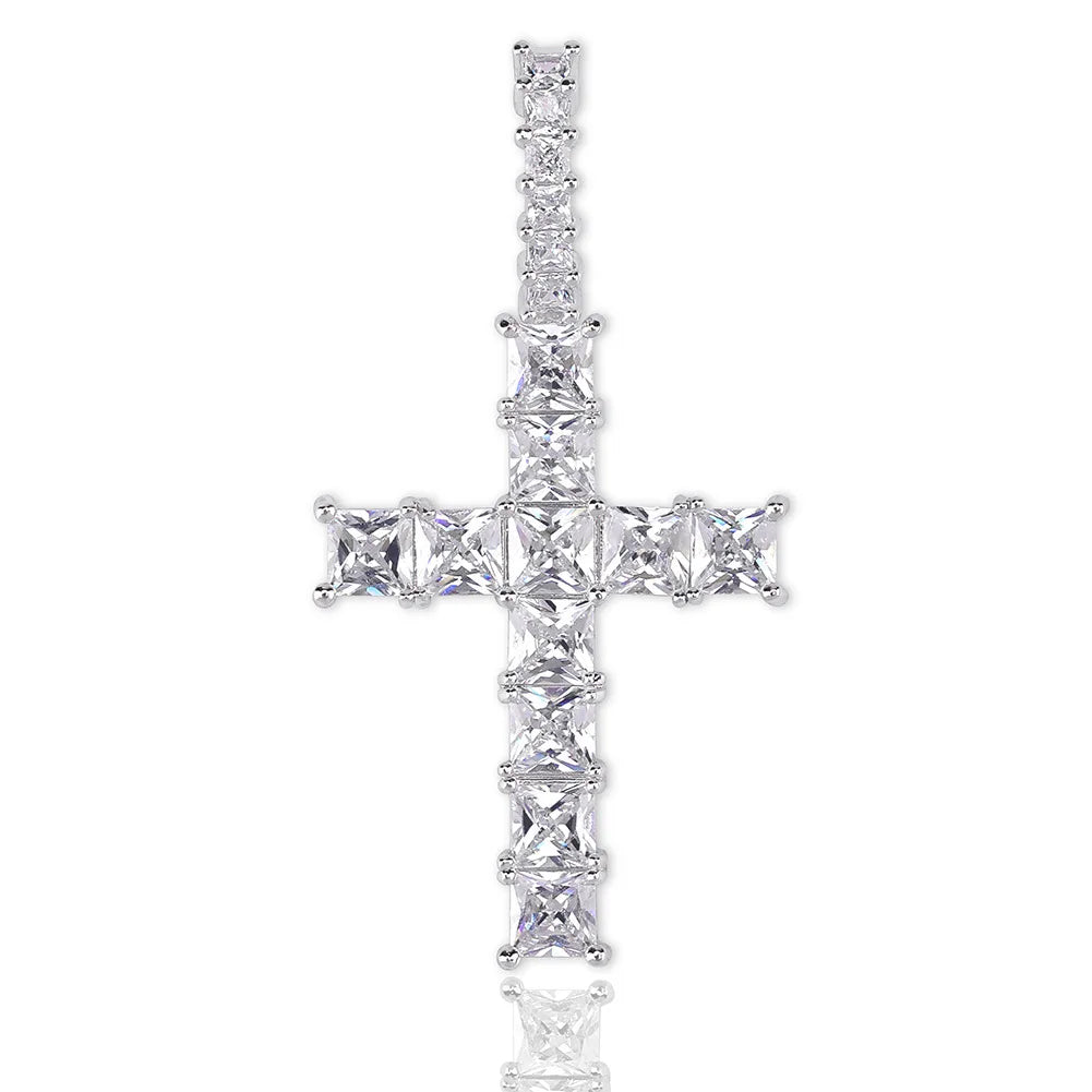 Mini Baguette Cross Pendant Necklace with free Chain Gold Silver Square AAA Cubic Zircon antique cross Hip hop Rock Jewelry