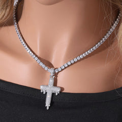 Ice Stone 18K Gold Plated Baguette CZ Cross Necklace