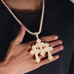 Ice Stone Hip Hop Triple Cross Iced Out Gold Pendant