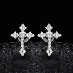 Hip Hop 925 Sterling Silver VVS Moissanite Diamond Iced Tapered Cross Stud Earrings for Men Religious Jewelry