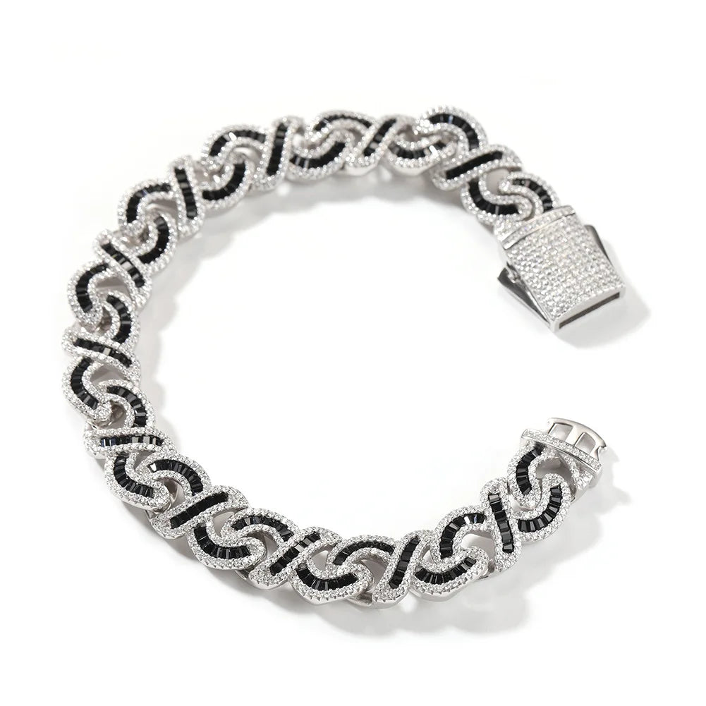 Iced Out Baguette Prong Setting Infinite Cuban Link Chain Black Pink Square CZ Gold Plated Cuban Necklace Mens Jewelry