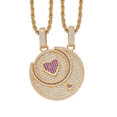 Top Icy Hip Hop Jewelry Iced Out Full Diamond Two in One Pendant 3A CZ Gold Plated Sun&Moon Necklace For Lovers