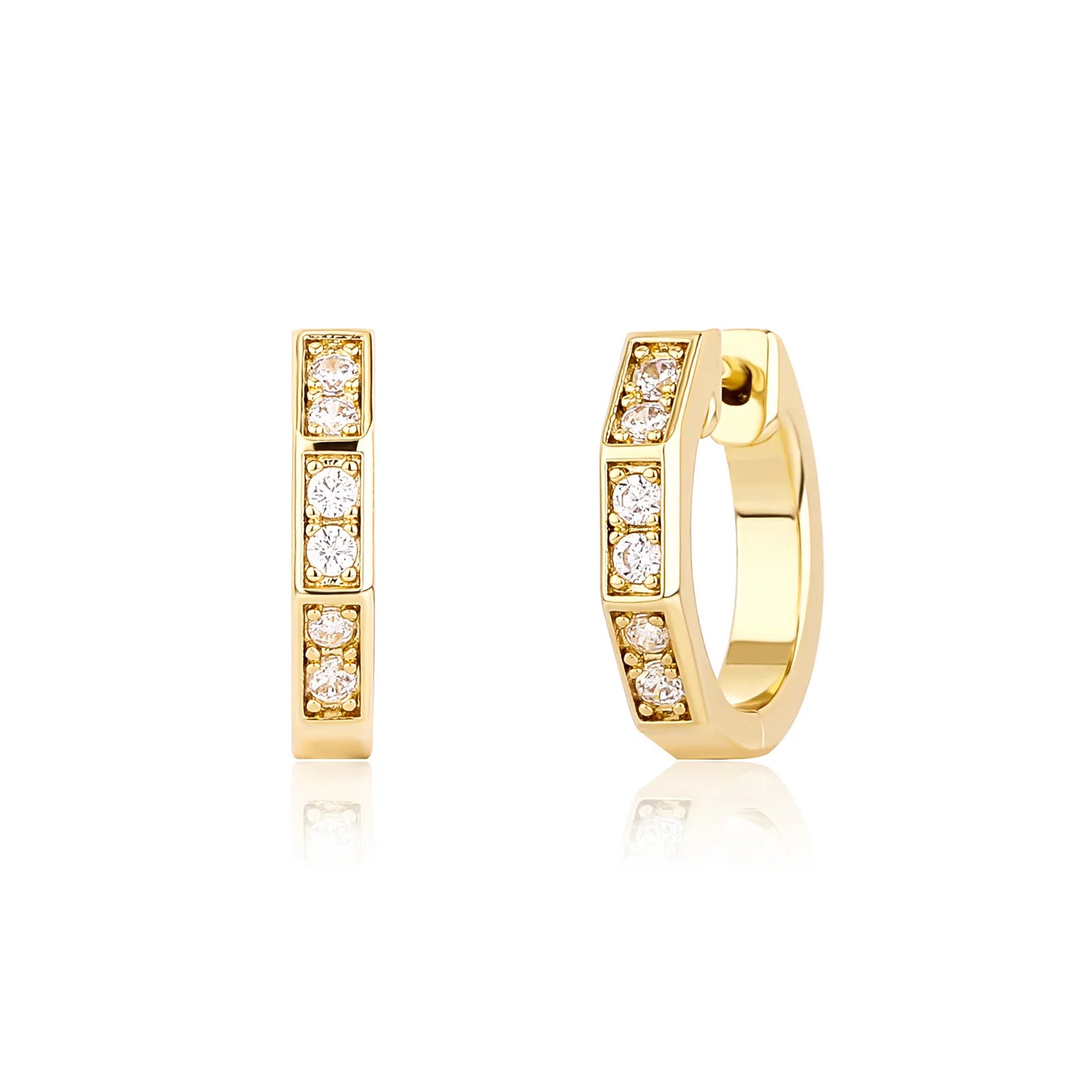 Ice Stone Hip Hop Diamond Gold Plated Micro Pave Hoop Earrings