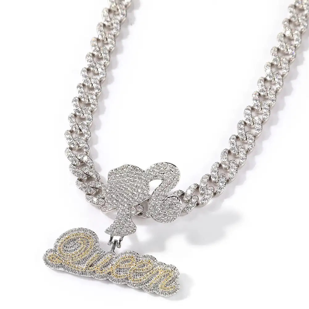 Girl Hook Personalized Name letters text icy hip hop custom pendant necklace women bi-color silver gold plated name necklace