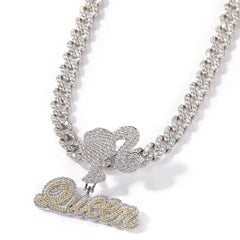 Girl Hook Personalized Name letters text icy hip hop custom pendant necklace women bi-color silver gold plated name necklace