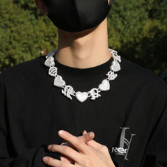 Ice Stone Vintage Iced Heart Cuban Necklace