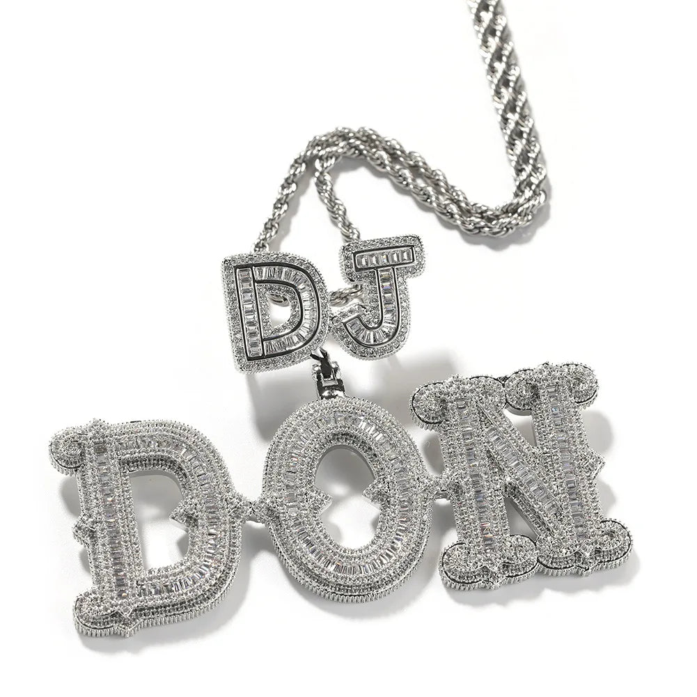 Top Icy Luxury Custom Name Pendant Chain with Diamonds Hip Hop Iced Out CZ Custom Hook Style Baguette Necklace