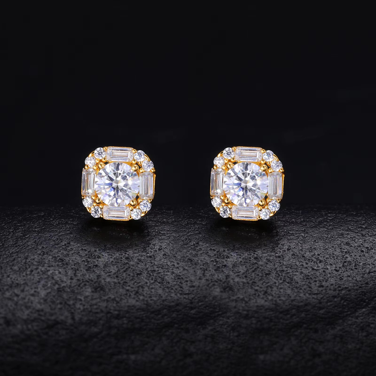 Ice Stone Hip Hop Baguette Moissanite Earrings 925 Silver Screw Back