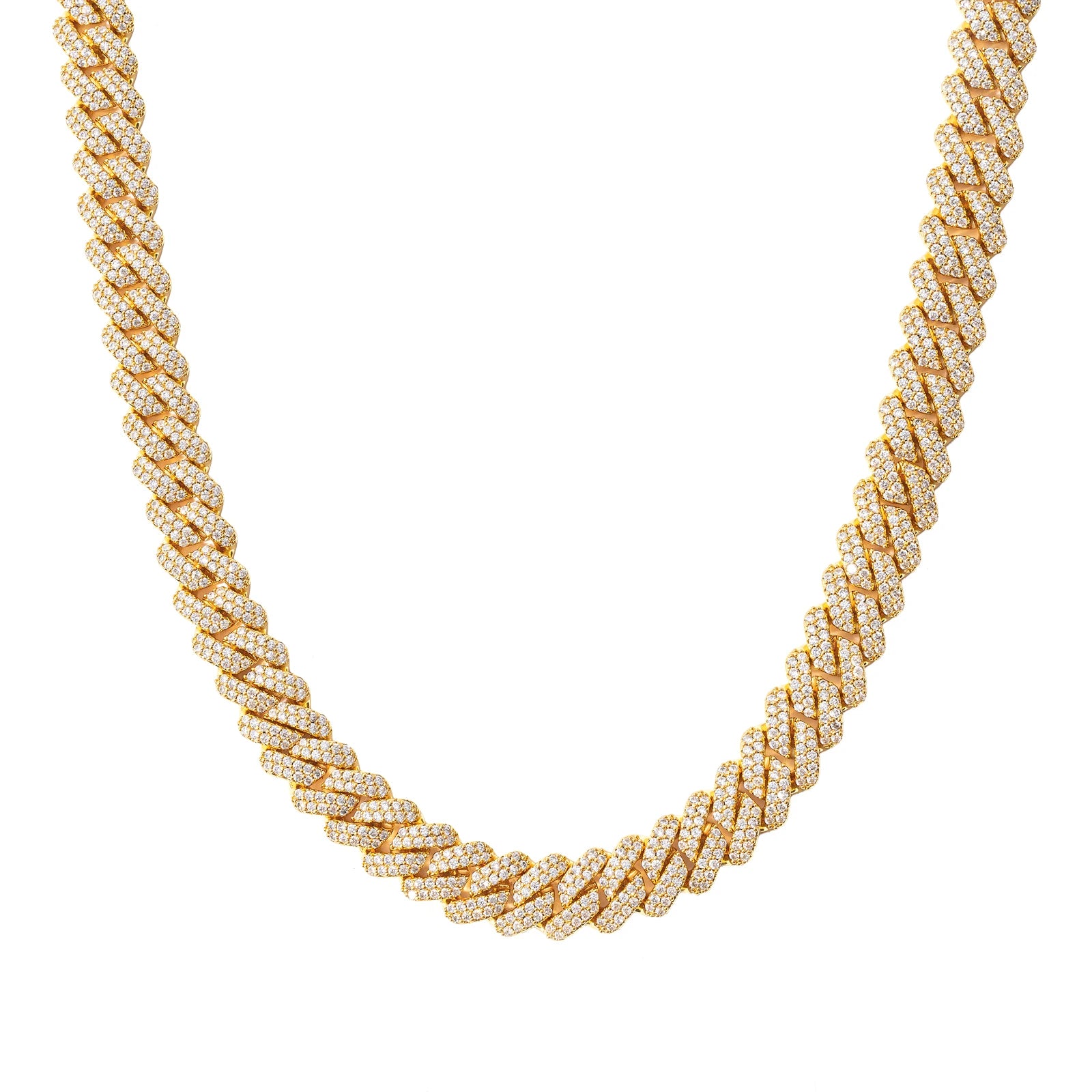9mm 2-Row Diamond 9mm Iced Prong Cuban Link 18K Gold Plated Brass Versatile 5A Zircon Necklace for Unisex for Weddings Parties