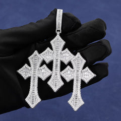 Ice Stone Hip Hop Triple Cross Iced Out Gold Pendant
