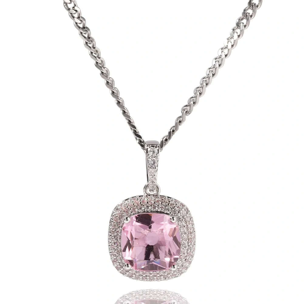 Ice Stone 2022 Fashion Gold Silver Pink Zircon Pendant Necklace