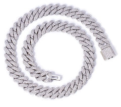 Sterling Silver 925 White Gold Miami Cuban Link Iced Out Lab Diamond Moissanite Cuban Chain Necklace Jewelry