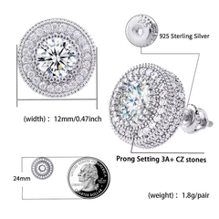 Ice Stone Silver Iced Out Hip Hop Stud Earrings