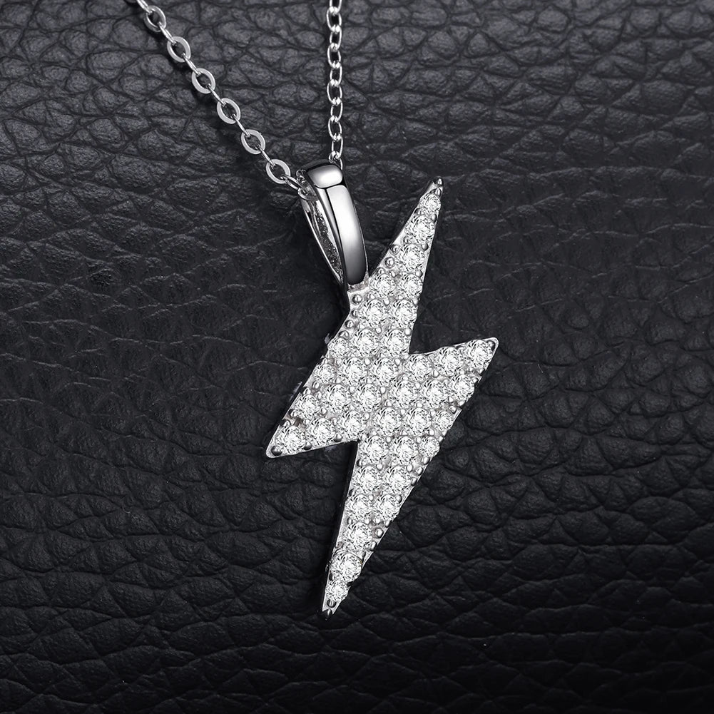 Moissanite 925 Sterling Silver Lightning Pendant Iced Out Moissanite Pendant Pass Diamond Tester Silver Necklace  Women Jewelry