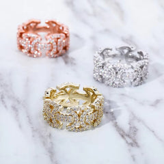 Ice Stone Hip Hop Real Gold Plated CZ Cuban Link Rings