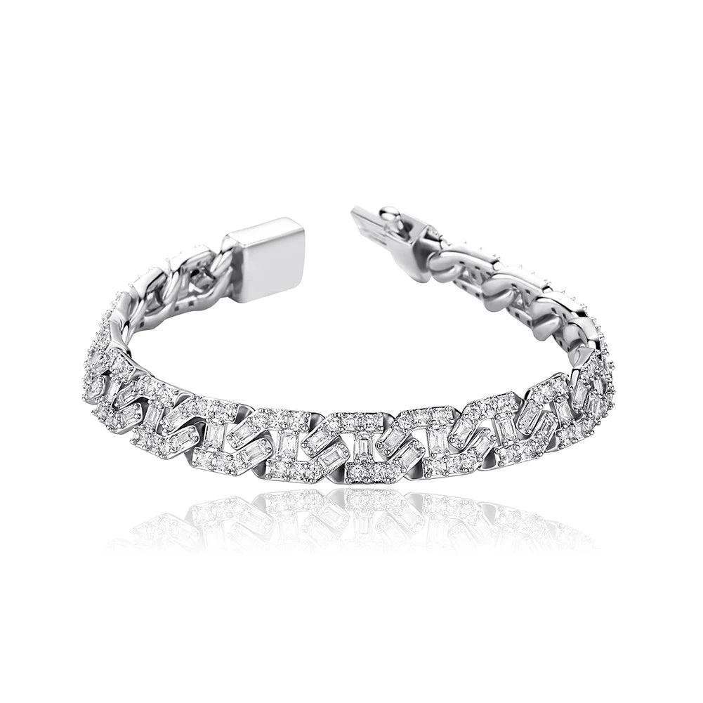 2022 New Arrival Ins 18K Gold Plated Necklace 9mm Cuban Chain Iced Out Rectangle CZ Hip Hop Jewelry Men Necklace Bracelet Set