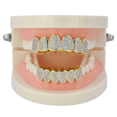 Classic 6/6 Hip Hop/Punk Teeth Grillz Set Gold Silver Teeth Grillz Top & Bottom Grills Dental Mouth Caps Cosplay Party