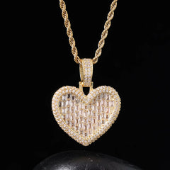 Ice Stone Trendy Heart Baguette CZ Iced Out Rectangle Pendant