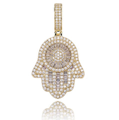 New design rose gold silver Custom Brass mico pave cz Fatima Hamsa Hand Pendant ice out luxury Hamsa Hand good luck necklace