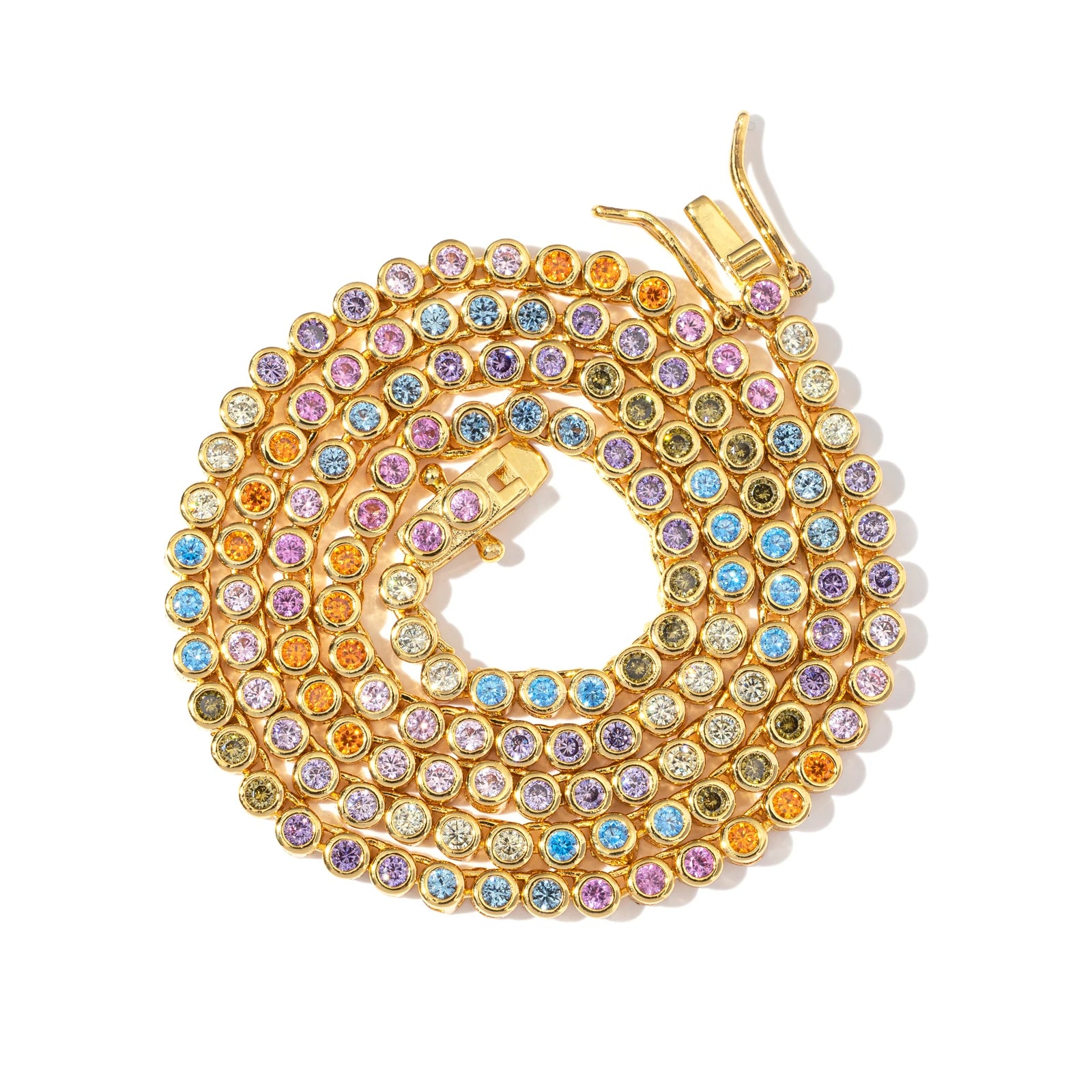 Top Icy Rainbow Color 3mm Tennis Chain Fashion Jewelry Necklace Brass 18K Gold Plated 3A CZ Shiny Necklace Women Chain