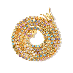 Top Icy Rainbow Color 3mm Tennis Chain Fashion Jewelry Necklace Brass 18K Gold Plated 3A CZ Shiny Necklace Women Chain