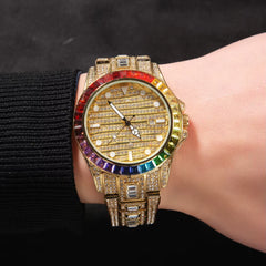Ice Stone Trend Luxury Iced Out Rainbow Baguette Watch
