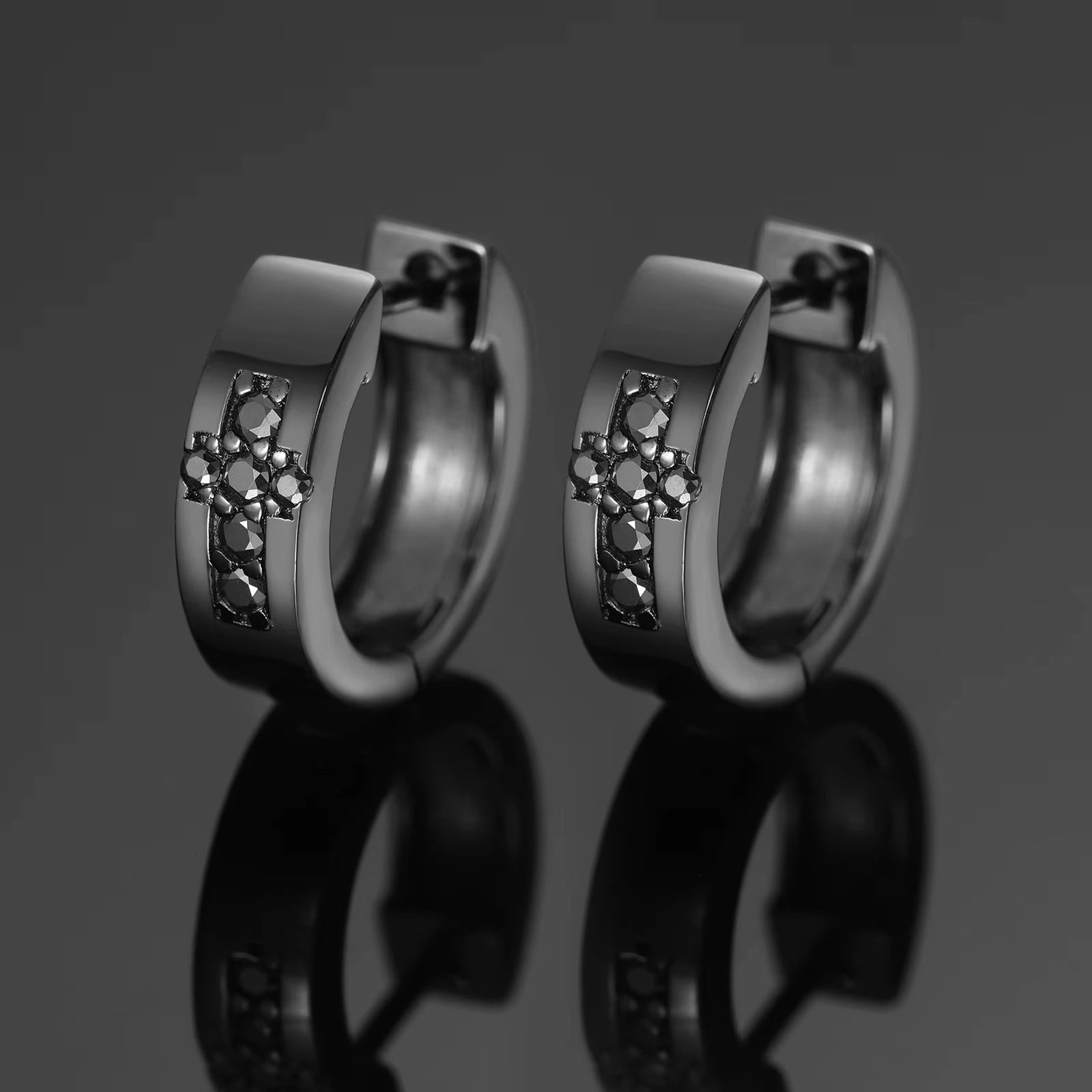 Luxury VVS Black Moissanite Cross Hoop Earrings Pass Diamond Tester Top Quality 925 Sterling Silver Cross Earrings