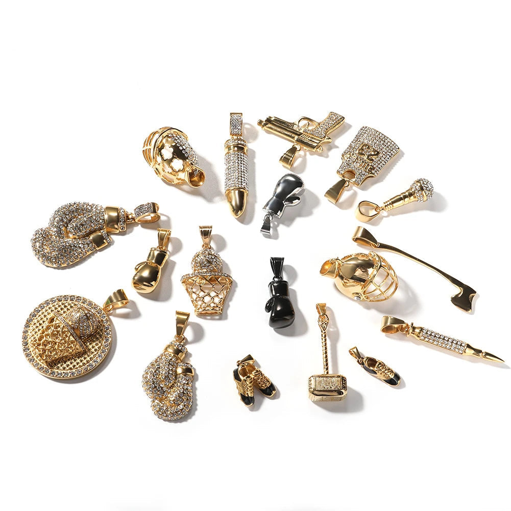 Top Icy Hip Hop Jewelry Iced Out Diamond Pendants Collection Stainless Steel 18K Gold Plated Rhinestone Fashion Jewelry Necklace