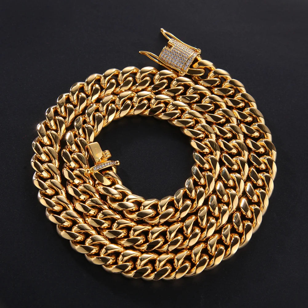 6mm 8mm 12mm 18mm CZ Diamond Clasp Stainless Steel Miami Cuban Link Chain 18k Gold Silver Color Cuban Link Chain Necklace