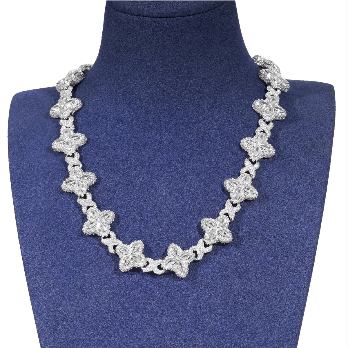 Sparkling Bling Bling Hip Hop 16mm White CZ Clover Bracelet Necklace Brass Fashion Flower 5A Zircon Diamond Cuban Chain