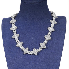 Sparkling Bling Bling Hip Hop 16mm White CZ Clover Bracelet Necklace Brass Fashion Flower 5A Zircon Diamond Cuban Chain