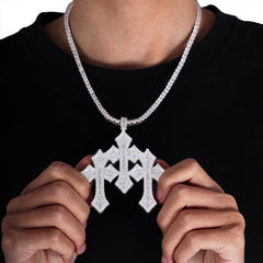 Ice Stone Hip Hop Triple Cross Iced Out Gold Pendant