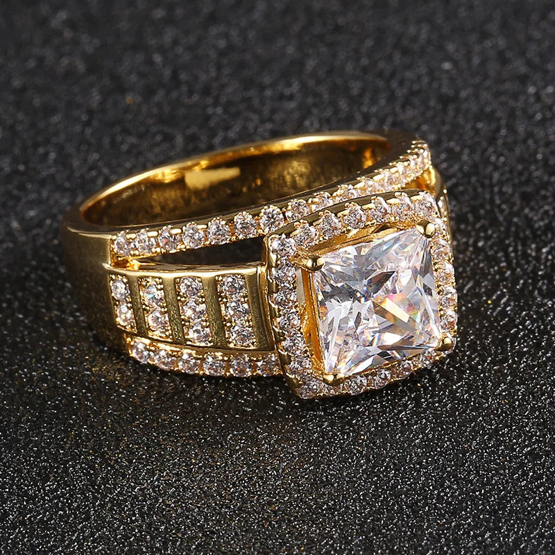 TOP ICY Fashion Hip Hop Gold Big Diamond Ring Hot Selling Iced Out CZ Men Rings Jewelry 18K Gold Plated
