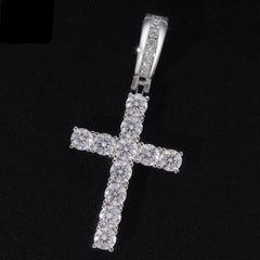 Luxury Necklace Hip Hop Sparkling VVS D Moissanite Diamond Pendant Necklace 925 Sterling Silver Jewelry Cross Pendant