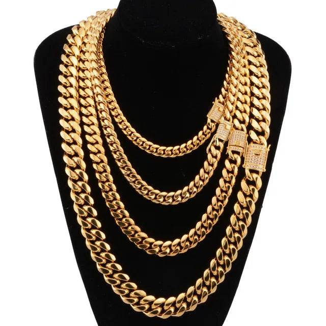 All Size 316L Stainless Steel Cuban Link Chain 18k Gold Long Chain Hot Sale Cheap American Mexico Style Gold Necklace