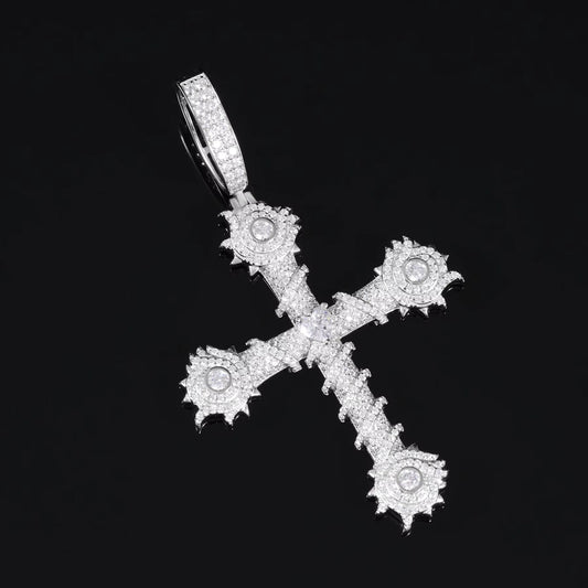 Trendy Christian Cross VVS D Moissanite Diamond Pendant Necklace 925 Sterling Silver Jewelry Thorns Cross Pendant Jewelry