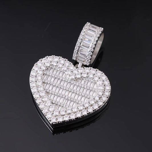 Ice Stone Iced Out CZ Flip Heart Photo Locket