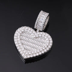 Ice Stone Iced Out CZ Flip Heart Photo Locket