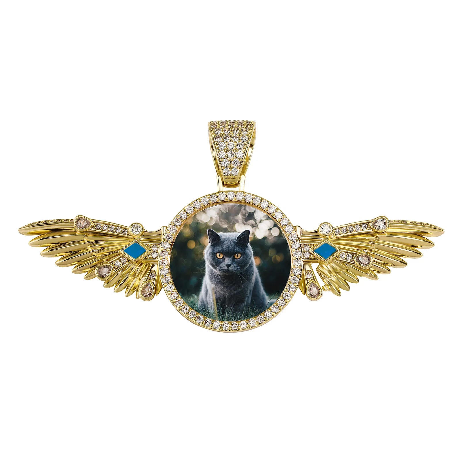 hip hop fashion custom photo projection pendants men's jewelry picture chains jewelry photo necklace with big wings