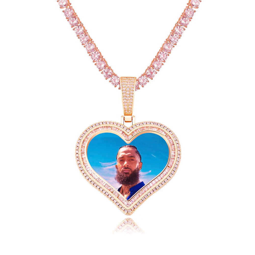 Luxury Hip Hop Custom Picture Pendant Heart Shape Picture Necklace Pendant Jewelry