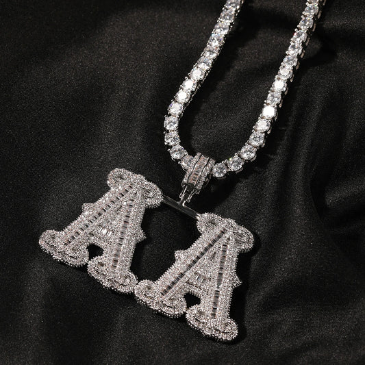 Ice Stone New Iced Out Initials Pendant Necklace